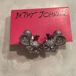 New Betsey Johnson Silver and Pink Woodland Mouse Earrings